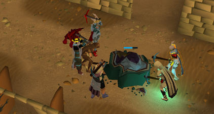 An OSRS player mining a Shooting Star with a pickaxe, demonstrating one of the most relaxed Mining training methods.