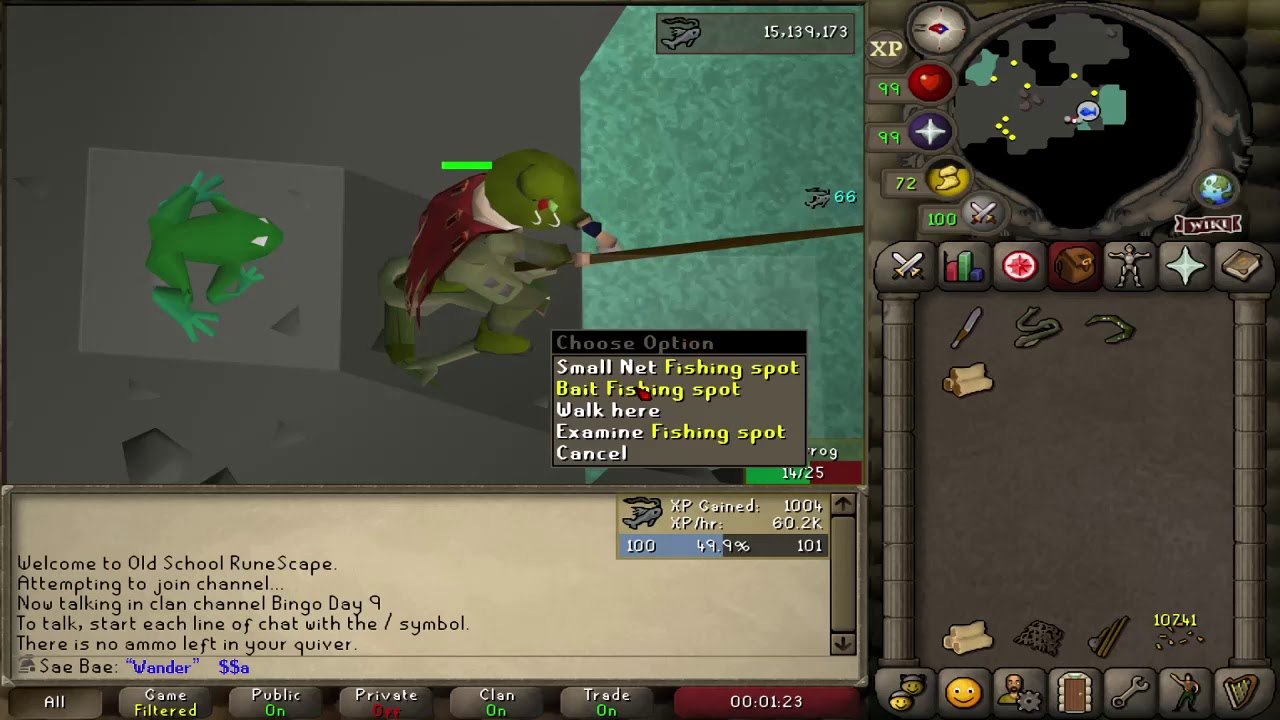 An OSRS player fishing Cave Eels with a Fish Barrel, showing an easy and reliable AFK Fishing training method.