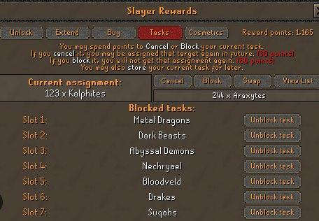 Comparison of Mortimer Slayer task skip costs, block costs, and Slayer Point rewards versus traditional OSRS Slayer Masters.